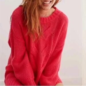Aerie Peach Pink Happy Place Wool Blend Cable Knit Oversized Sweater Size Small